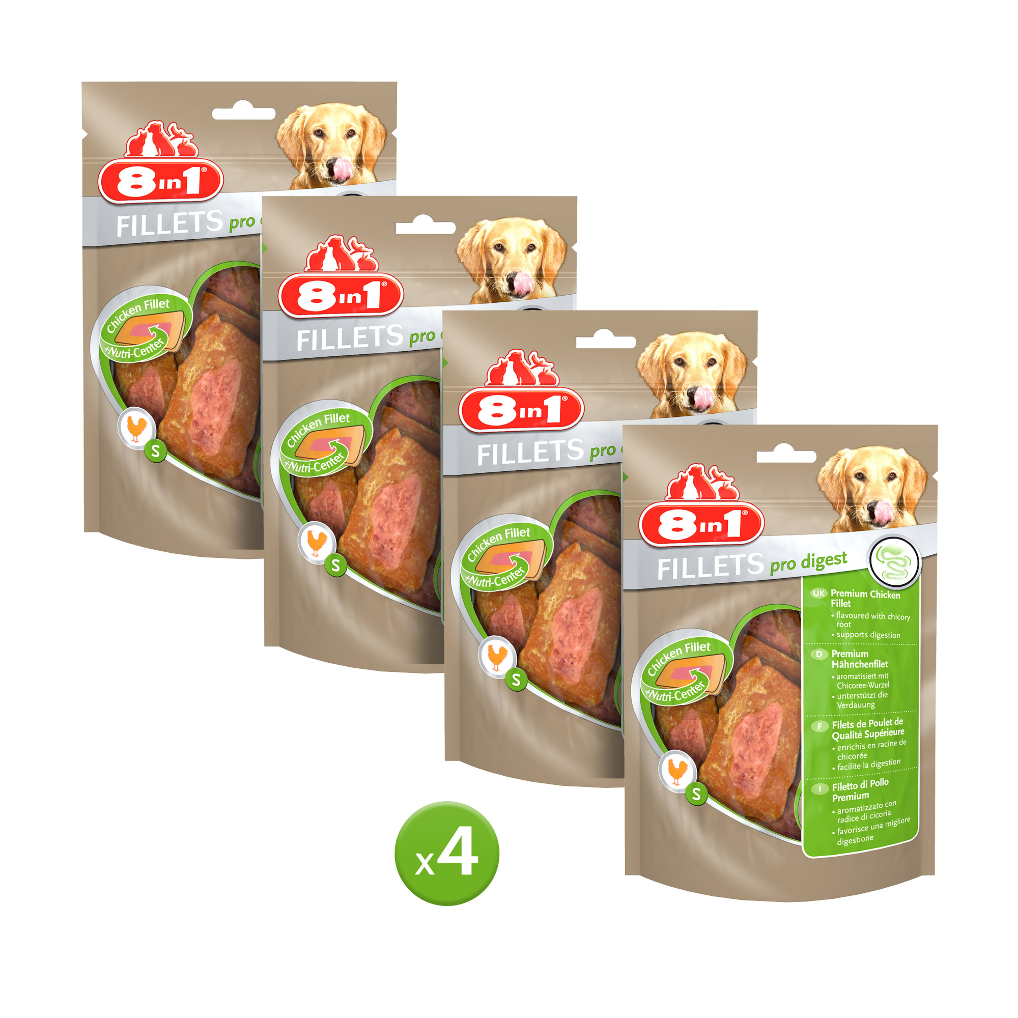 Golosinas que ayudan a la digestión, sabor pollo - 8in1 Fillets Pro Digest