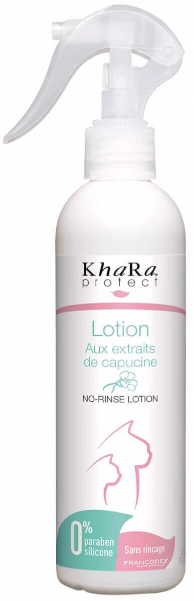 Khara Lozione detergente senza risciacquo per gatti con estratti di nasturzio