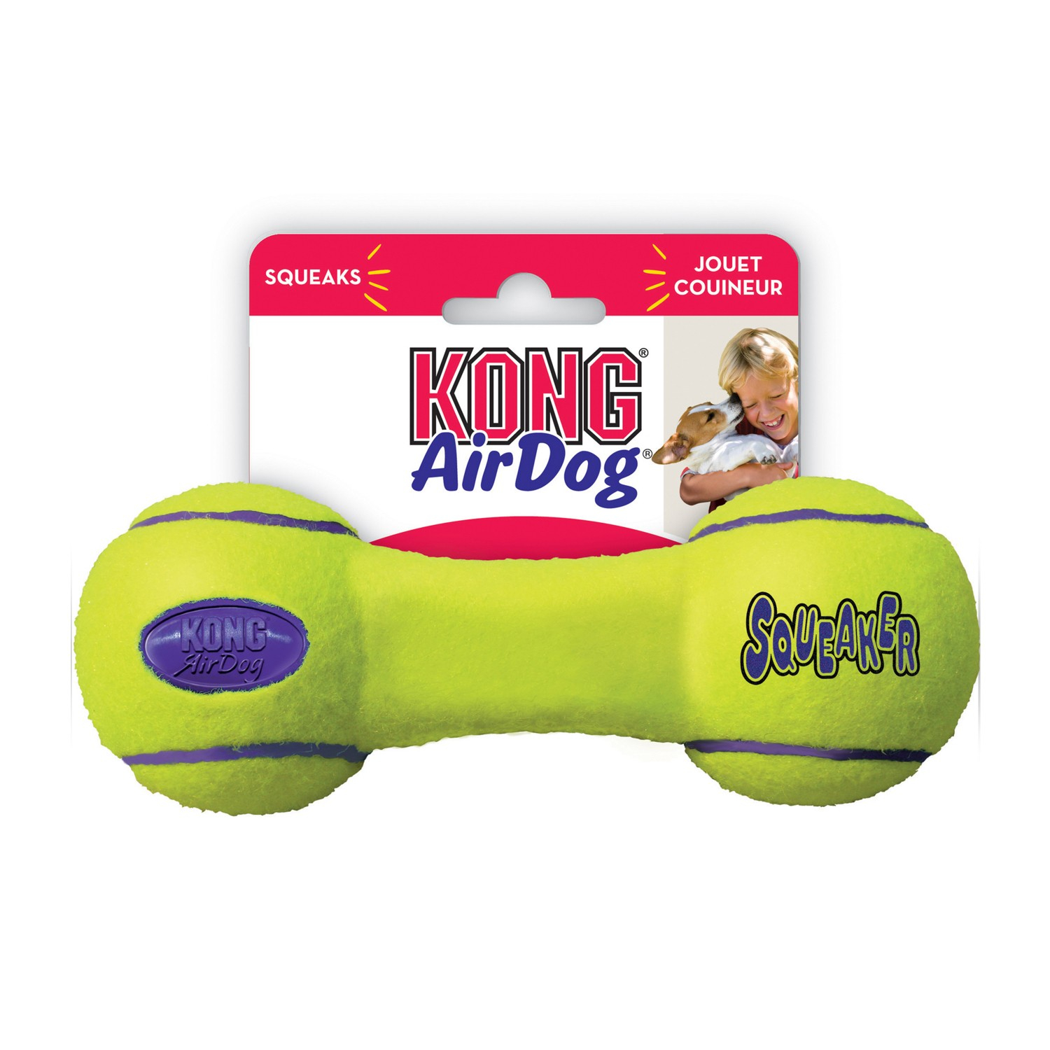 KONG Airdog Dumbbell in 3 Größen - Spielzeug für Hunde alles Größen - hüpfendes Quietschi