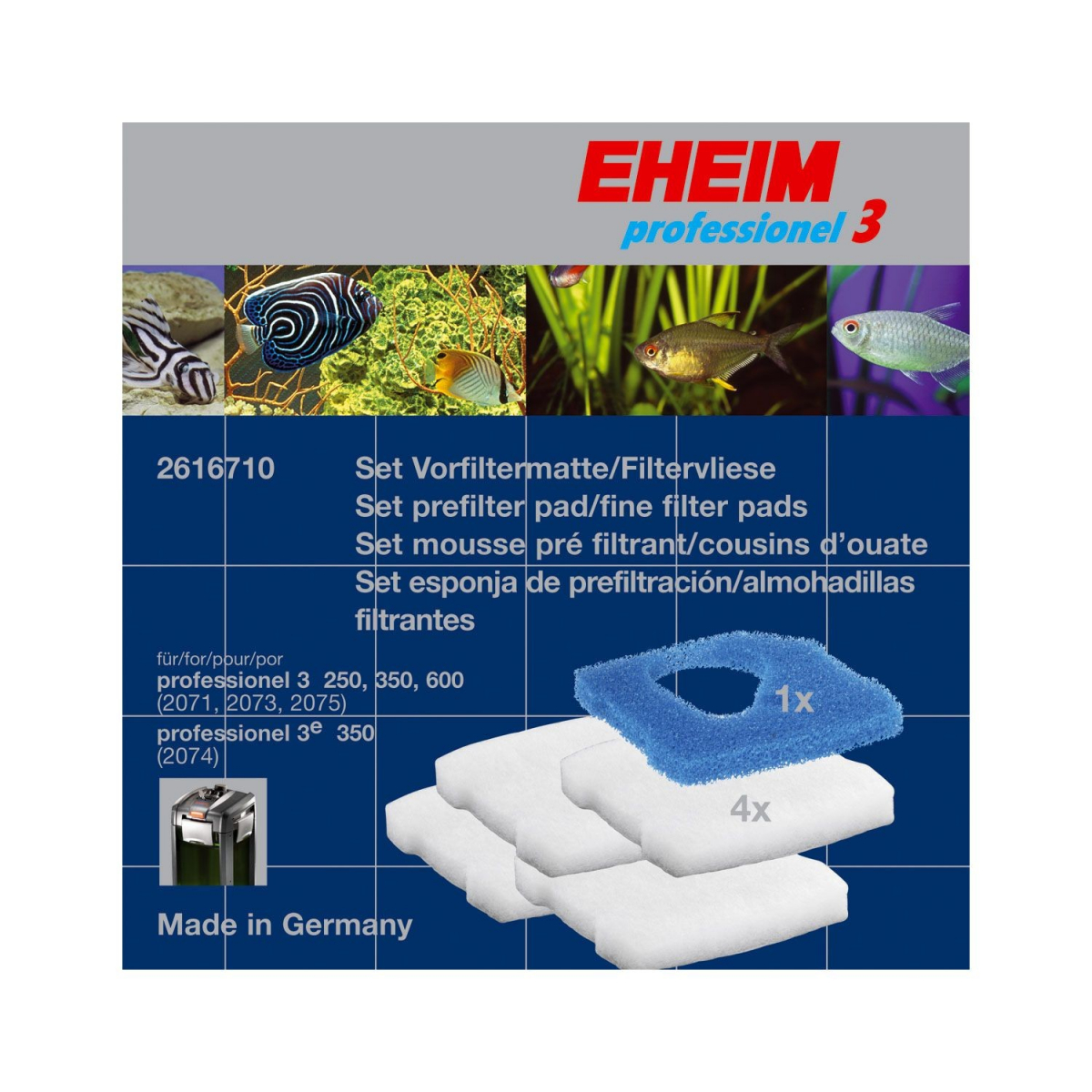 Pakket met 1 blauwe filtermat + 4 watten voor filter Eheim 2071 tot 2173