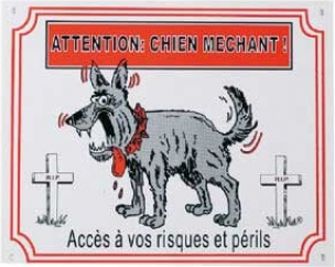 Panneau dessin chien "Attention chien méchant"