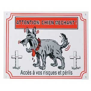 Cartel dibujo perro 'Cuidado, perro malo'
