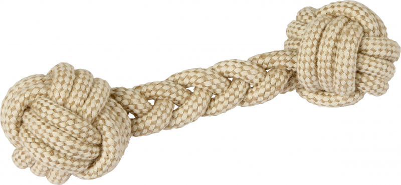Brinquedo em forma de halteres feito de corda para cães
