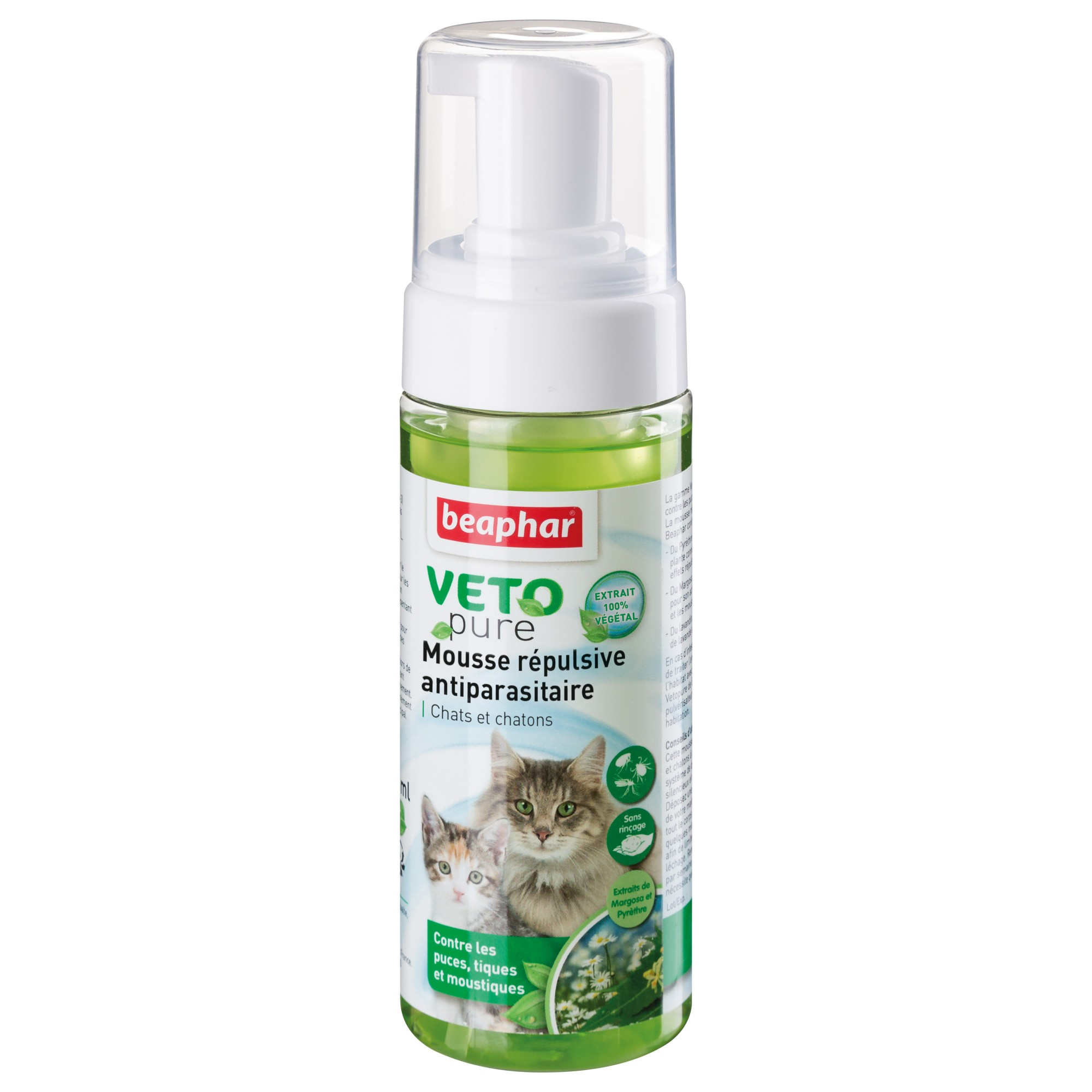 Espuma antiparasitária repelente para gatos e gatinhos