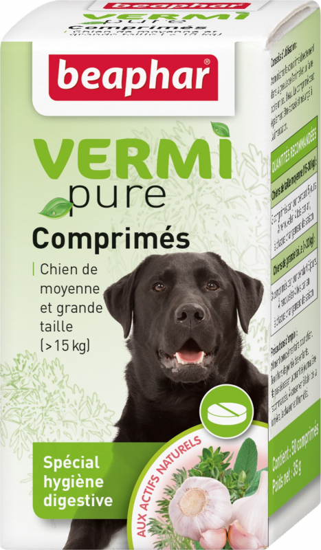 Comprimés VERMIpure purge aux plantes pour chien de moyenne et grande taille