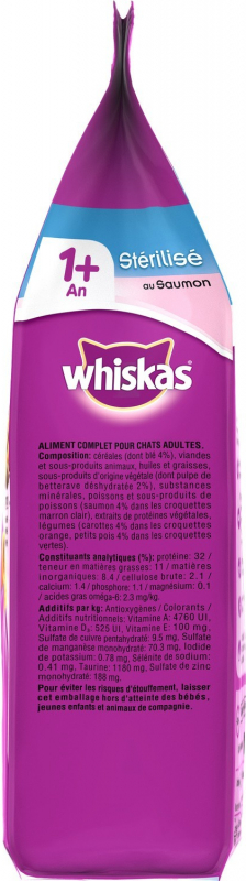 Whiskas 1 Pour Chats Adultes Sterilises 1 Poulet Ou Saumon