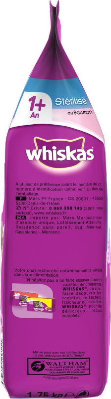 Whiskas 1 Pour Chats Adultes Sterilises 1 Poulet Ou Saumon