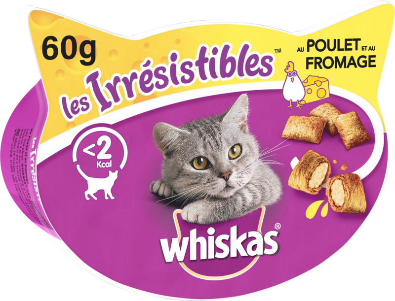 Friandises Les Irrésistibles de Whiskas au Poulet & Fromage pour chats adultes