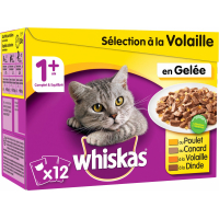 Pack de 12 Comida húmeda WHISKAS 1+ Selección Aves de Corral en gelatina para gatos adultos - 4 savores