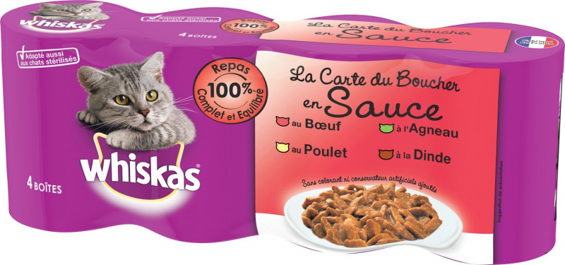 Pack De 4 Patees Whiskas La Carte Du Boucher En Sauce Pour Chat