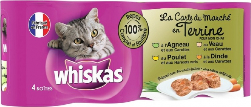 Pack De 4 Patees Whiskas La Carte Du Marche En Terrine Pour Chat