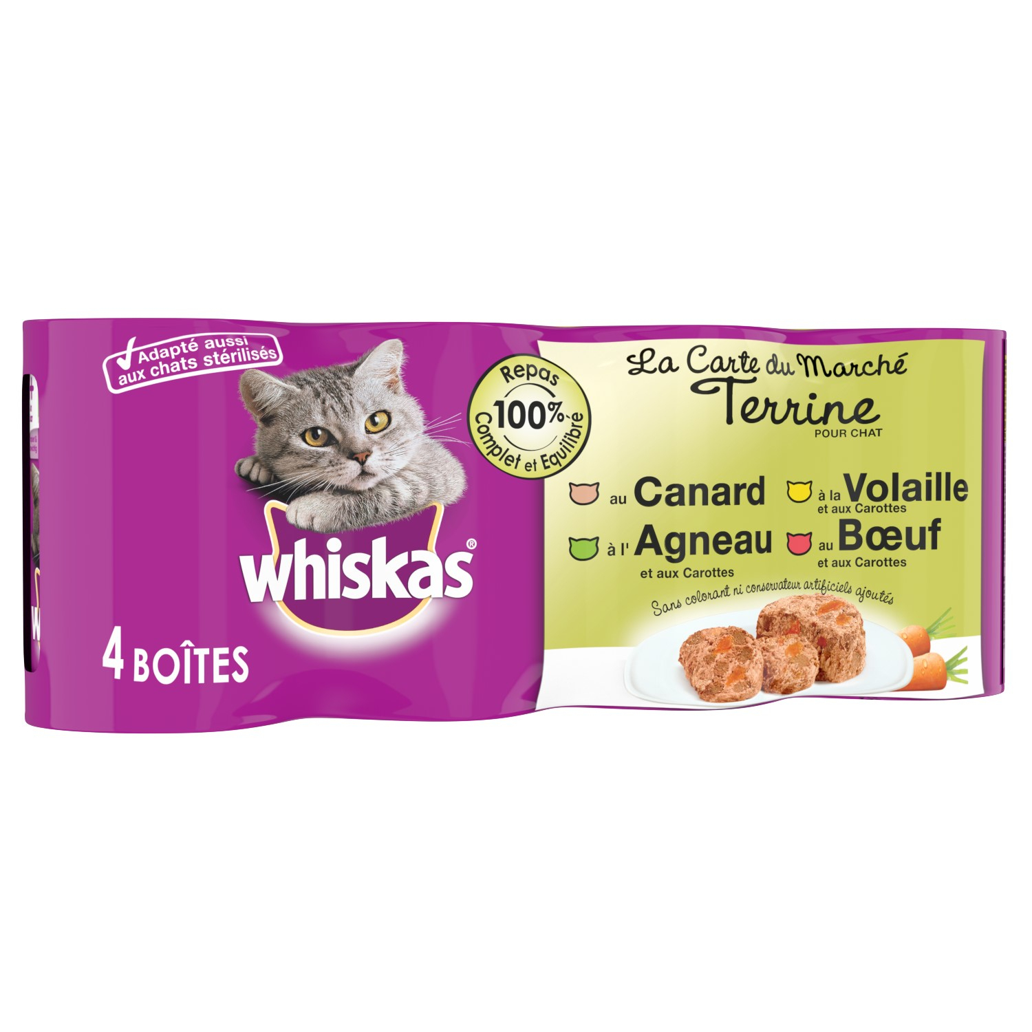Pack de 4 comida húmeda WHISKAS La Carte du Marché en tarrina para gatos