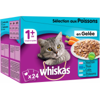 Pack de comida húmeda WHISKAS 1+ Selección de Pescado en gelatina para gatos adultos - 4 sabores