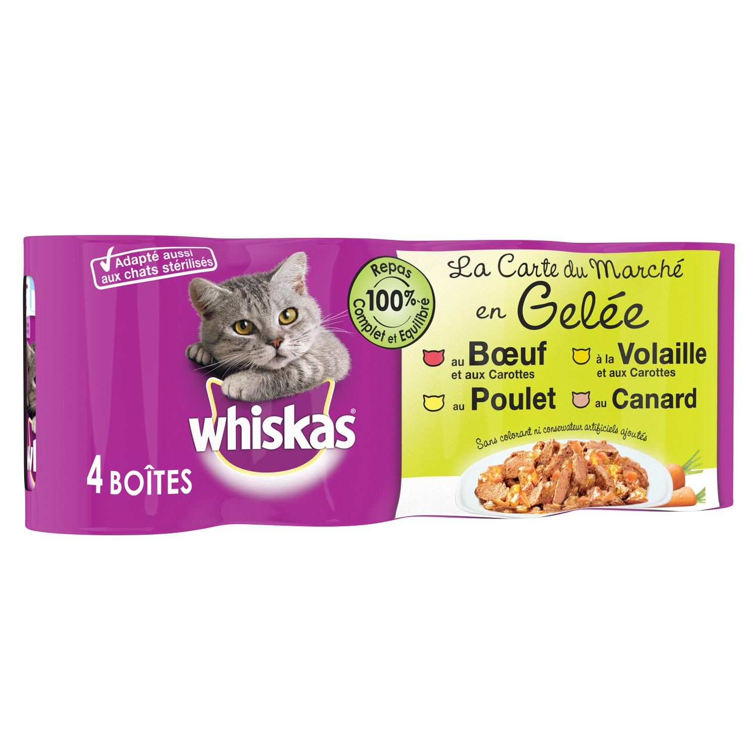 Packung mit 4 WHISKAS-Pasteten Whiskas Jelly für Katzen