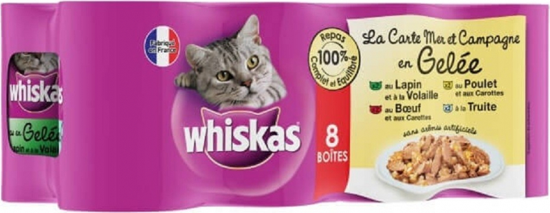 Pack De 8 Patees Whiskas La Carte Mer Campagne En Gelee Pour Chat