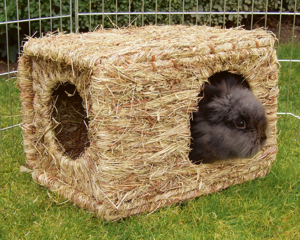 Casetta vegetale XL in erba secca, rifugio e occupazione per conigli e  roditori