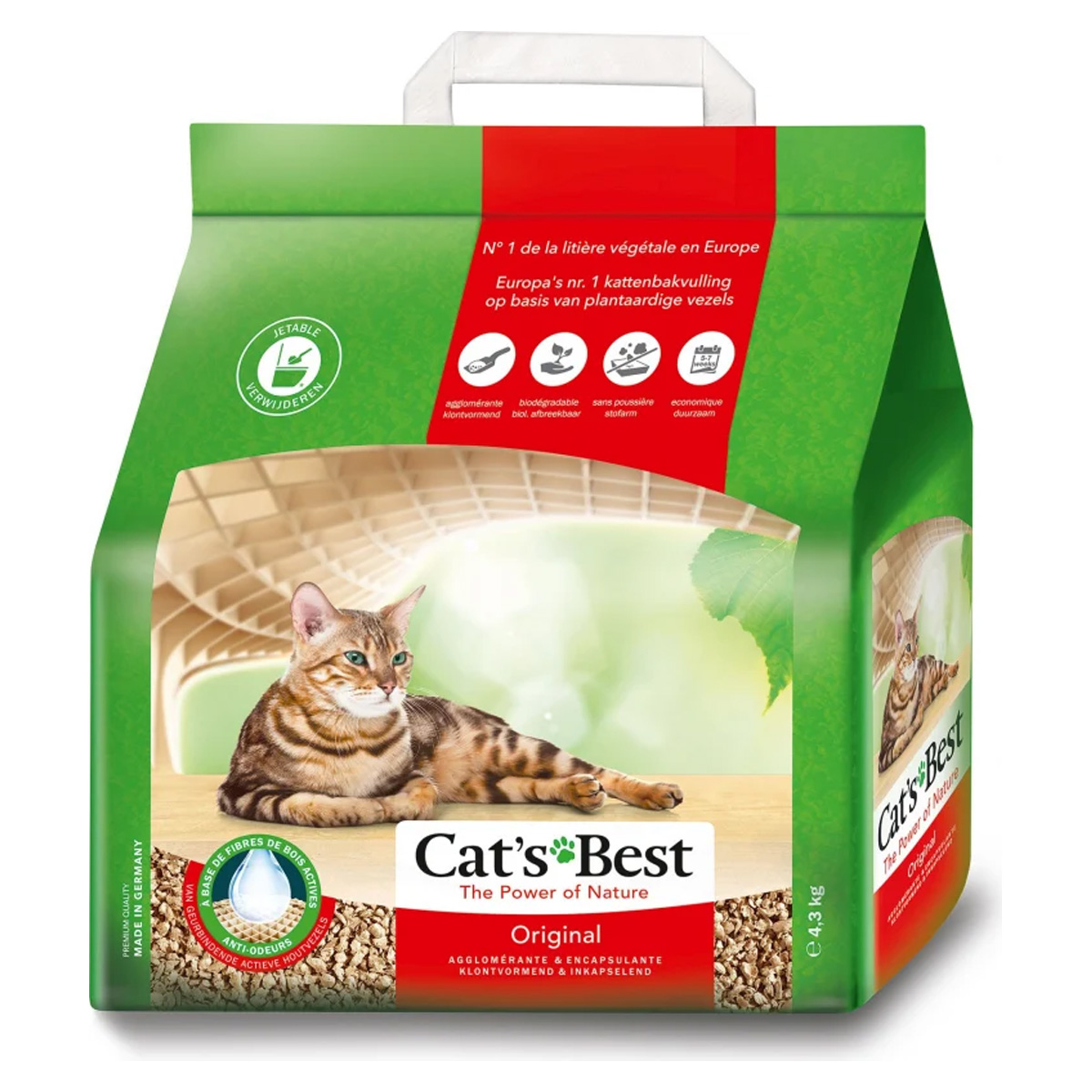 Una bolsa de la arena vegetal aglomerante para gatos Cat’s Best Original