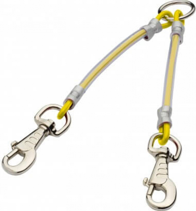 Acople 2 perros cable metálicos enfundados - 2 mosquetones - Amarillo