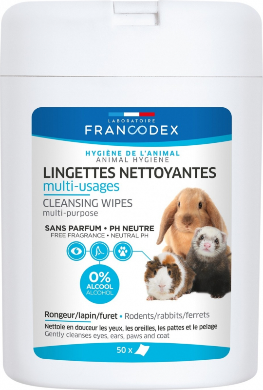 Francodex Lingettes Nettoyantes Multi-usages Boîte de 50 - Hypoallergéniques