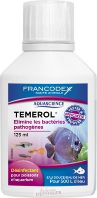 Aquascience Témerol 125ml - Désinfectant pour poissons d'aquarium. Elimine les bactéries pathogènes (eau douce - eau de mer)