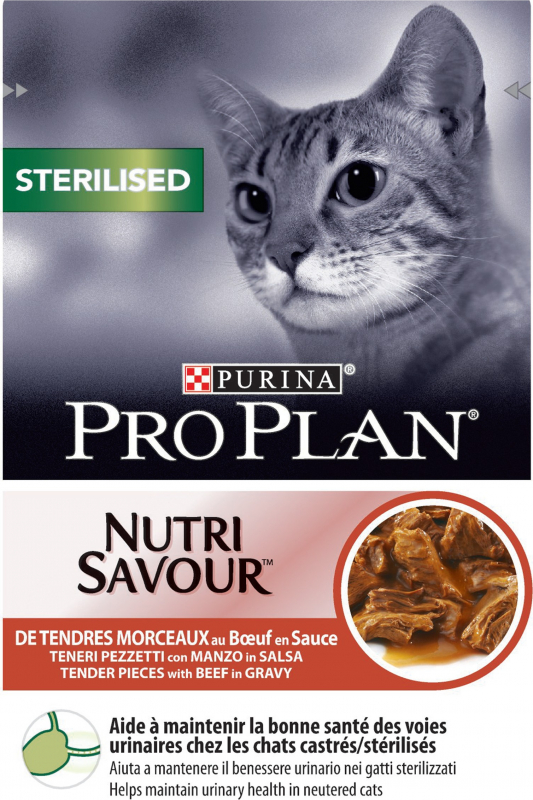 PRO PLAN NutriSavour Sterilised Comida húmeda Buey en salsa para gatos esterilizados