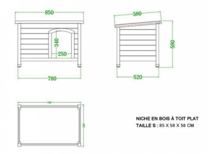 Niche Chien En Bois Api à Toit Plat Et Rabattable