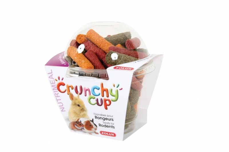 Snacks para roedores Crunchy Cup Sticks Alfalfa, zanahorias y remolacha