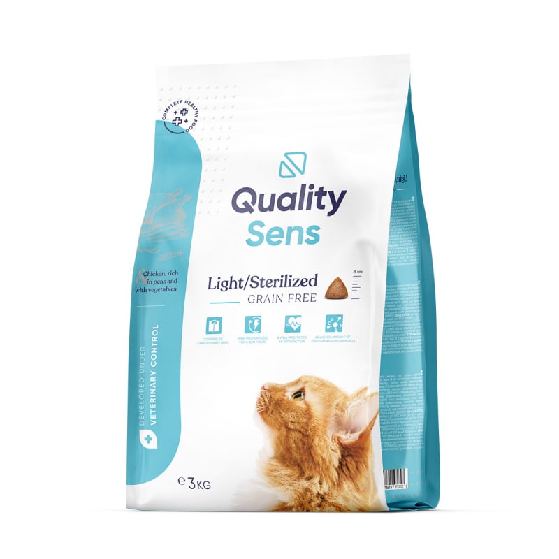 QUALITY SENS Light & Sterilised Grain Free, sin cereales para gatos esterilizados