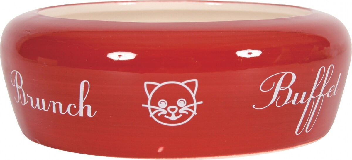 Comedero cerámica anti salpicaduras para gatos, 0.3 L rojo