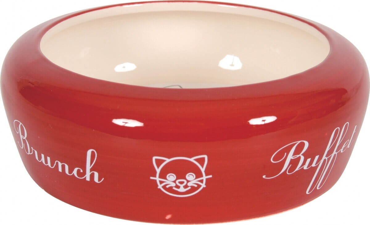 Comedero cerámica anti salpicaduras para gatos, 0.3 L rojo