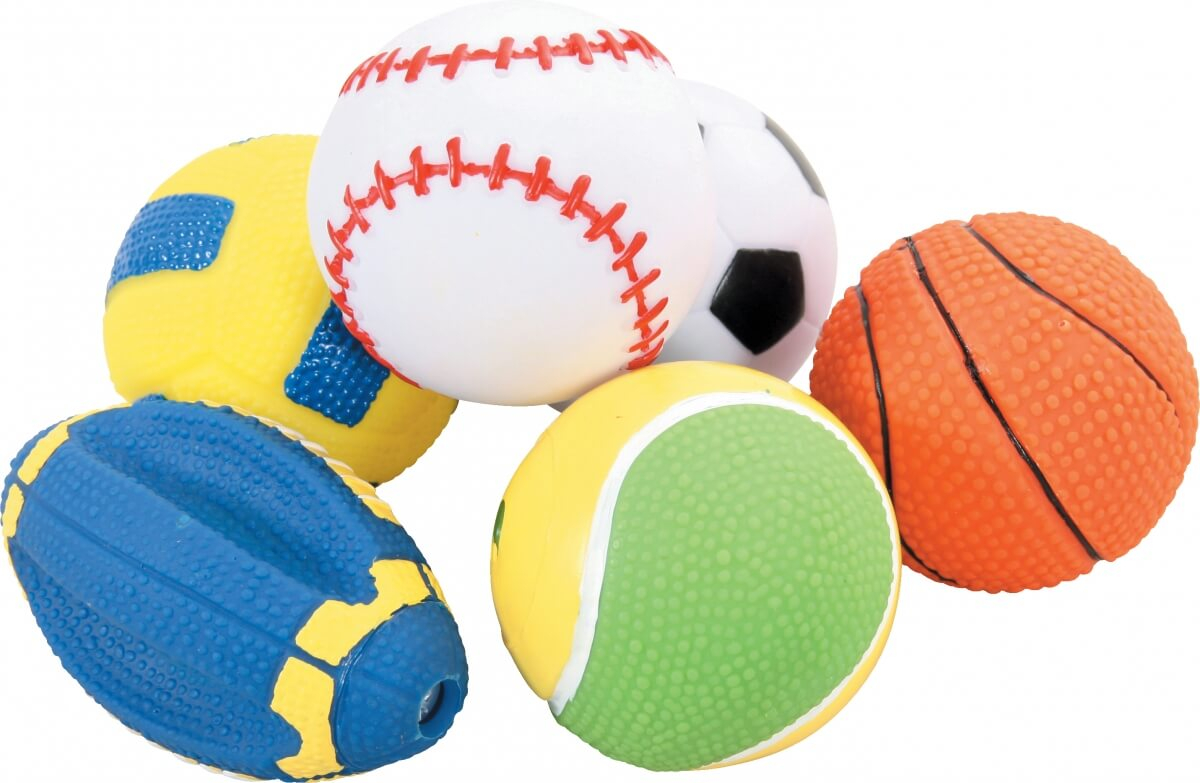 Set di 5 palline sportive in vinile, da 6 cm per cani