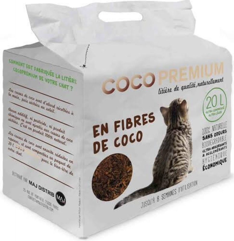 Litière végétale chat COCOPREMIUM en fibres de coco 20L