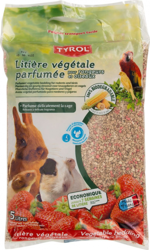 TYROL Litière végétale pour Oiseaux domestiques et Rongeurs. 100% Naturelle et Biodégradable. Efficace 7 semaines. 5L