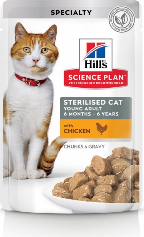 Pâtées HILL'S Science Plan Sterilised Cat Young Adult au Poulet pour chat stérilisé