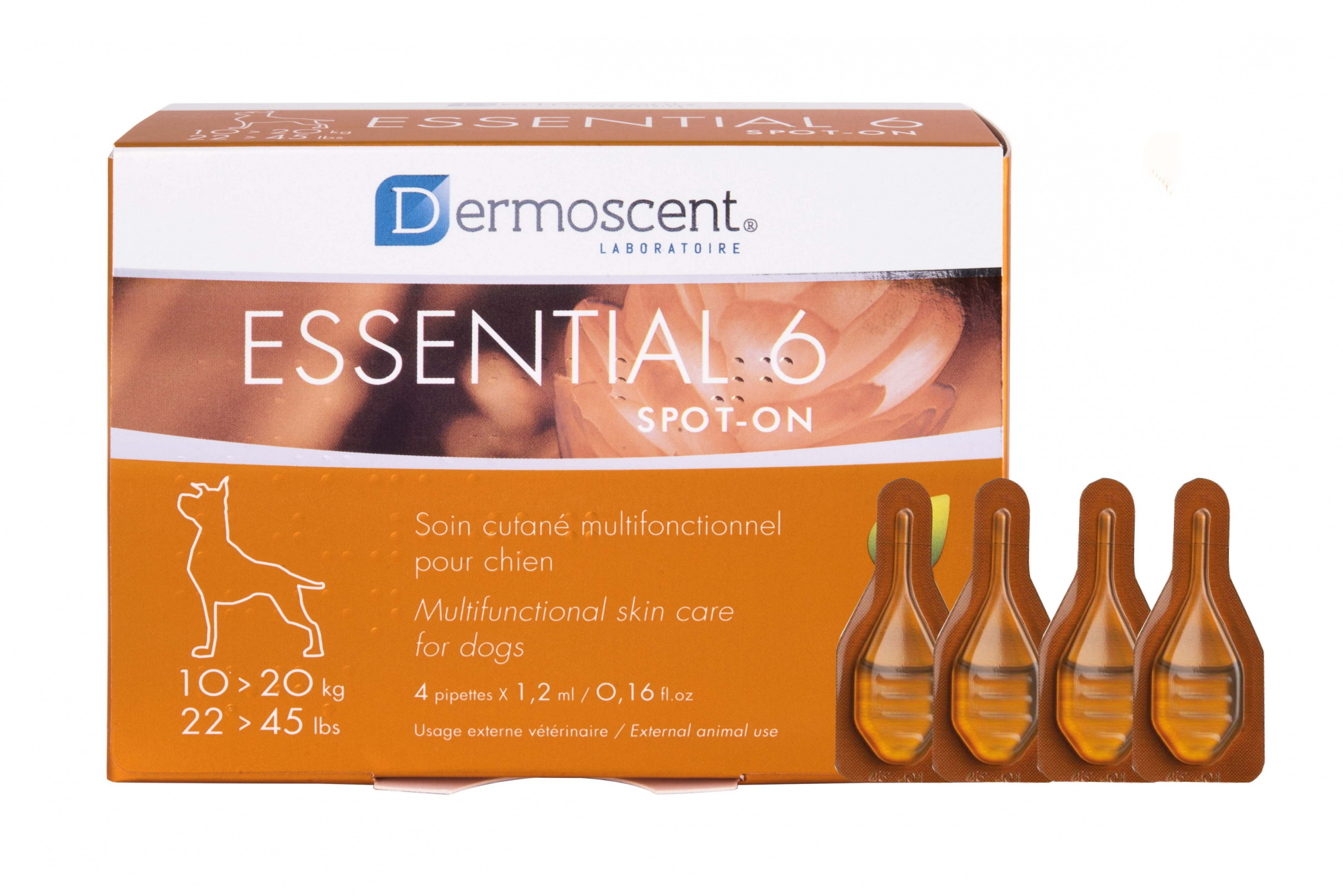 Dermoscent Essential 6 spot-on Produtos multifuncionais de dose única de cuidados e higiene para Cães