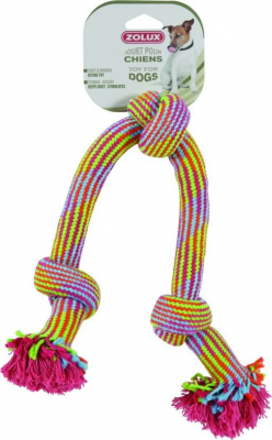 Jouet corde 3 noeuds colorés 48cm