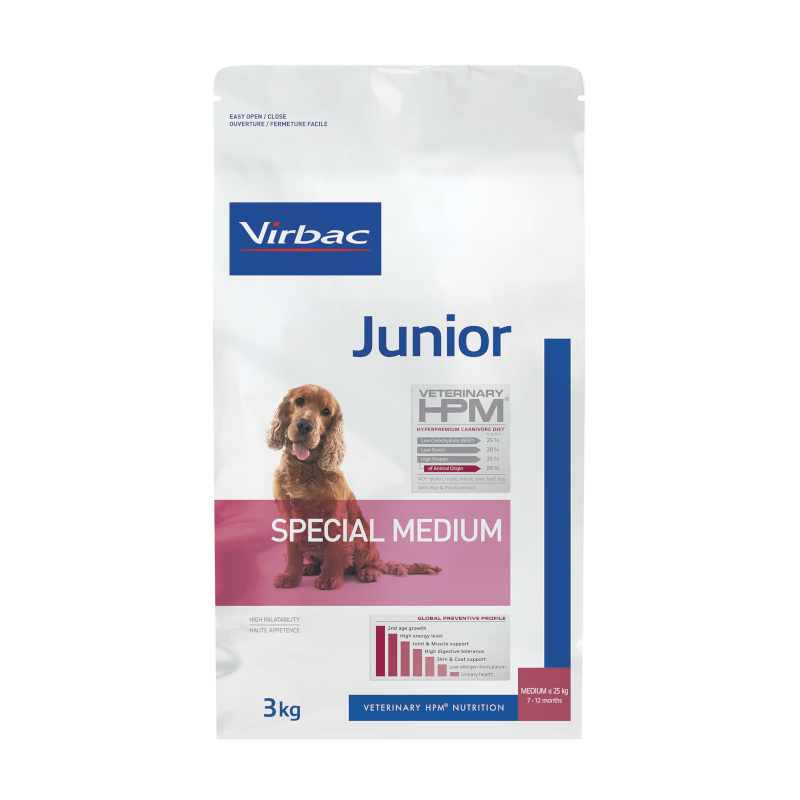 VIRBAC Veterinary HPM JUNIOR Special Medium ração seca para cachorros de tamanho médio