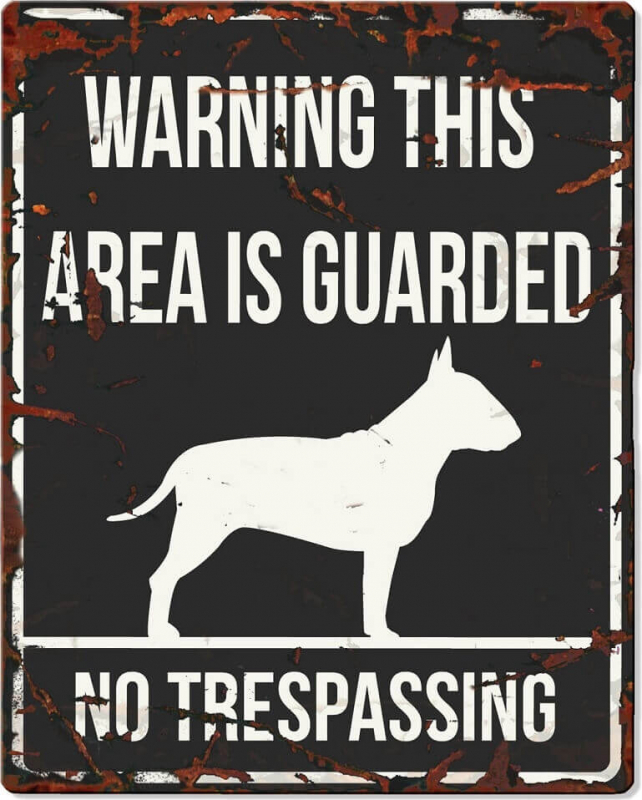 Schild WARNING mit Bull Terrier