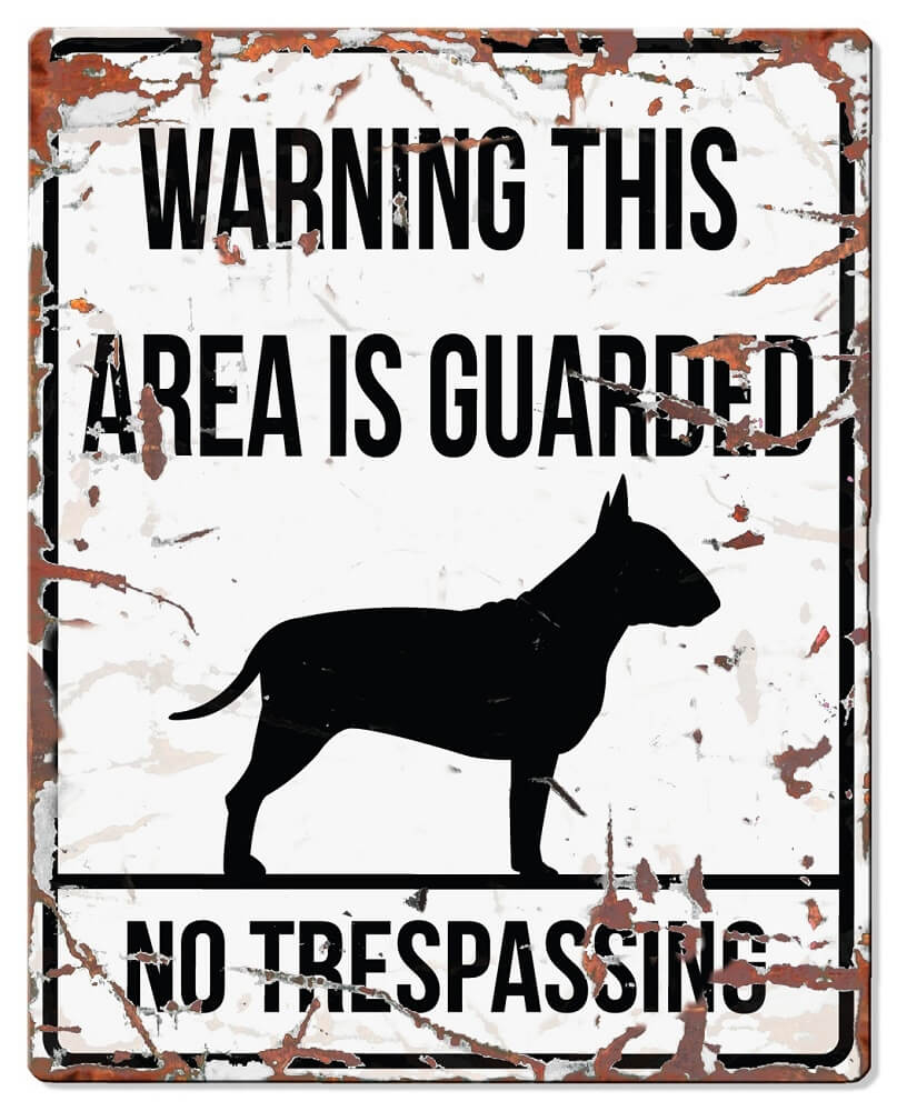 Cartel cuadrado metal WARNING Bull Terrier