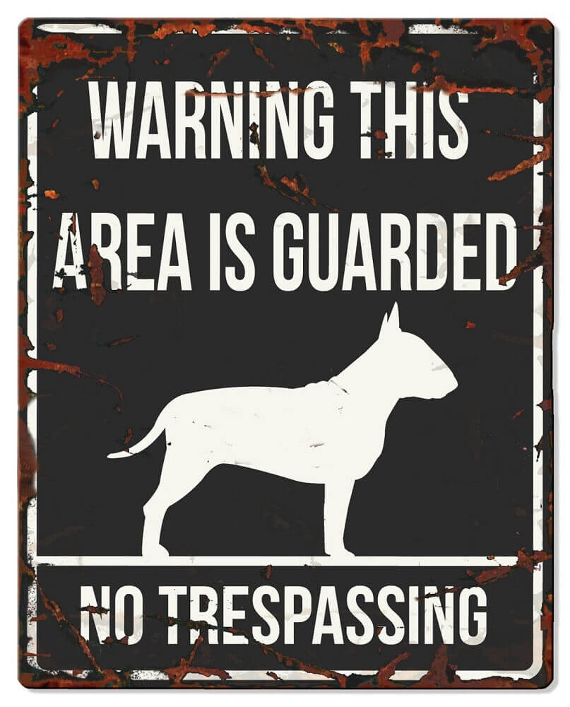 Cartel cuadrado metal WARNING Bull Terrier