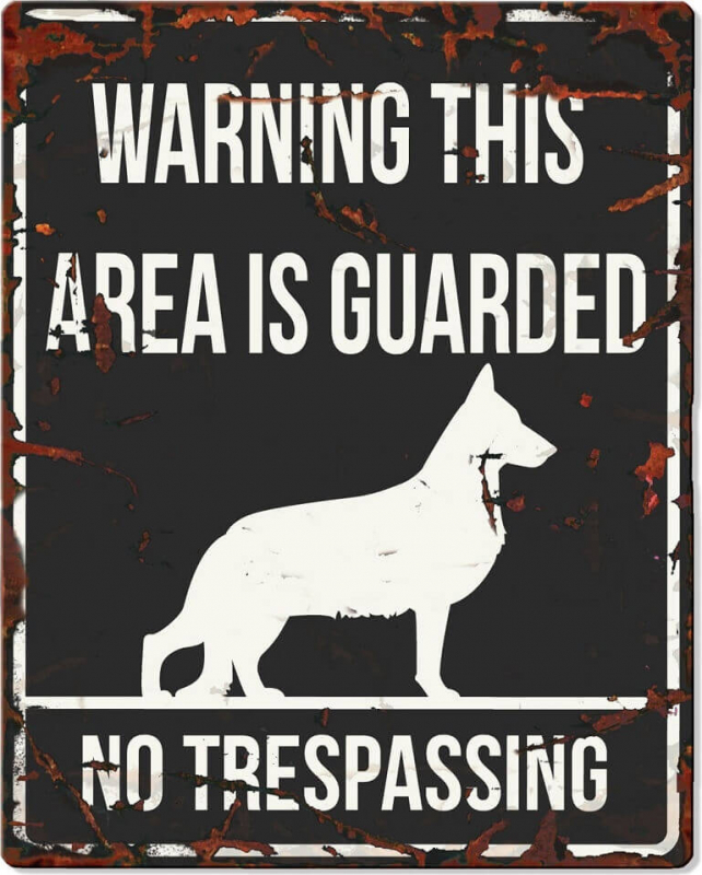 Placa de sinalização quadrada de metal de cão AVISO Pastor-alemão