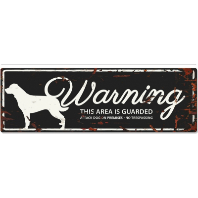 rechteckiges Schild aus Metall WARNING Rottweiler