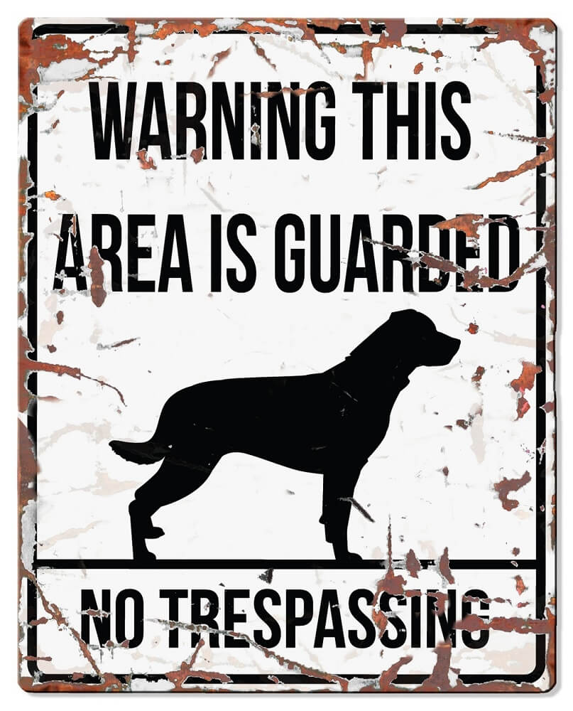 Schild WARNING mit Rottweiler