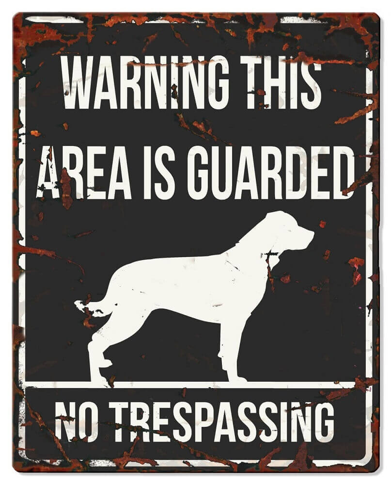 Cartel cuadrado metal WARNING Rottweiler