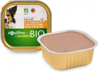 Equilibre & Instinct BIO Aves de corral y verduras comida húmeda ecológica para perros