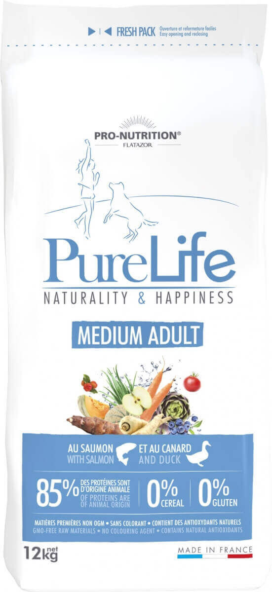 PRO-NUTRITION Pure Life Sans Céréales Adult Medium au Saumon pour Chien Adulte de Taille Moyenne