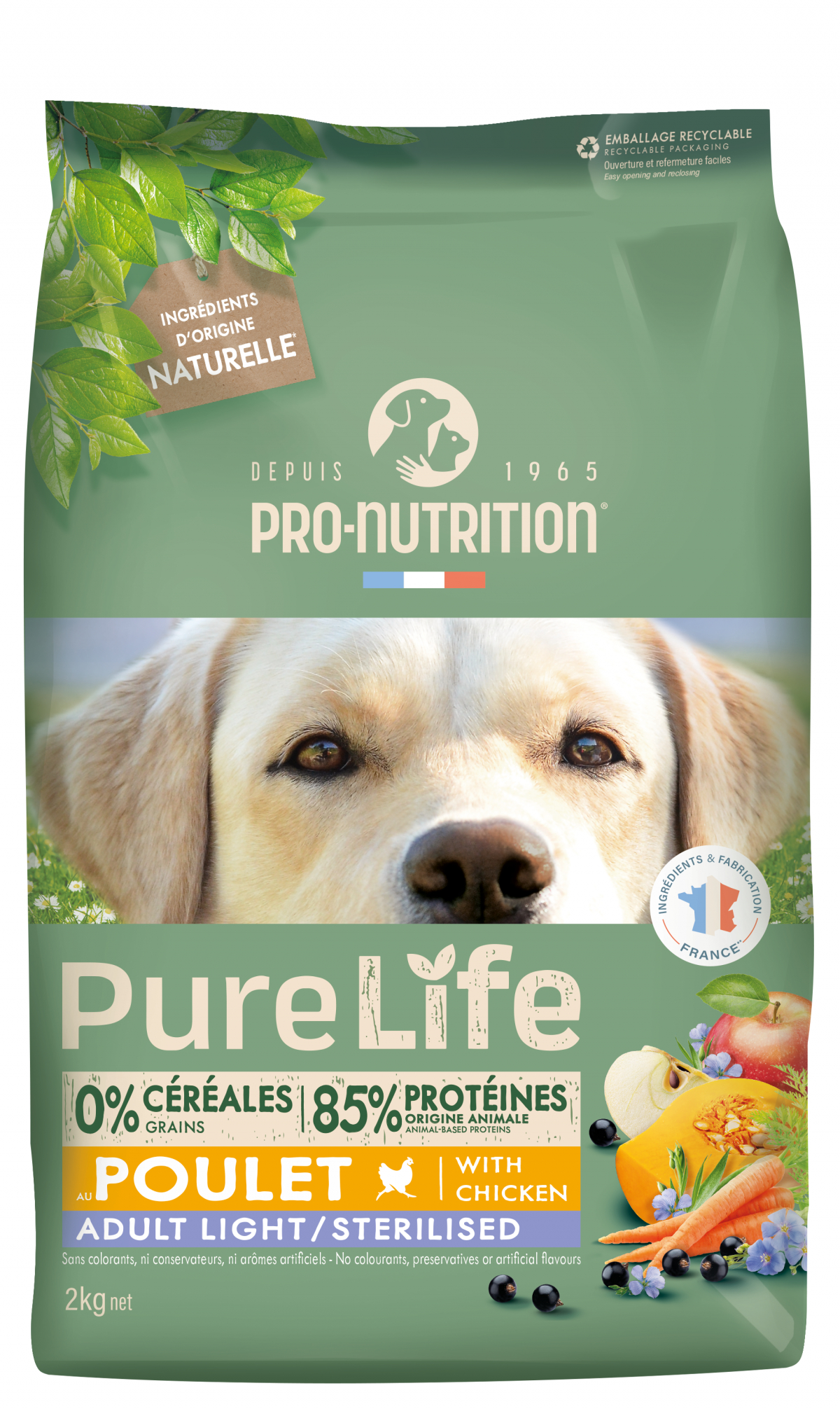 PRO-NUTRITION Pure Life Sans Céréales Light & Sterilised au Poulet pour chien adulte stérilisé ou en surpoids