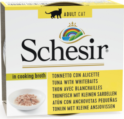 SCHESIR Comida húmeda natural en caldo para gatos 70g - 7 variedades