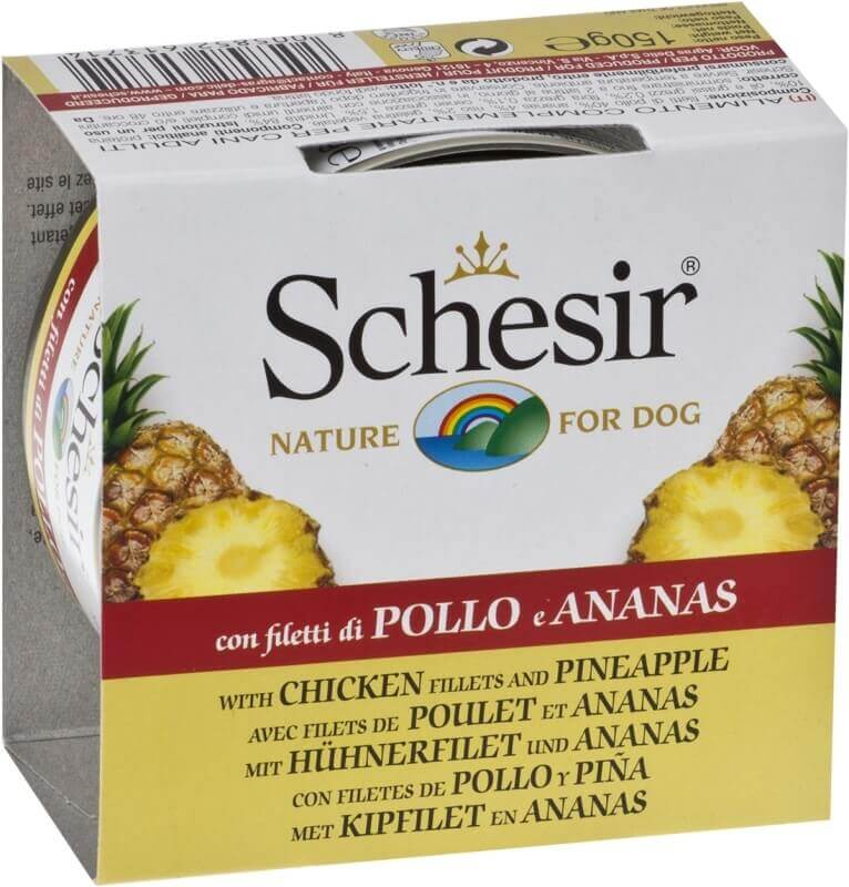 SCHESIR Patê Natural com pedaços de fruta 150 gr para cão - 3 Sabores à escolha