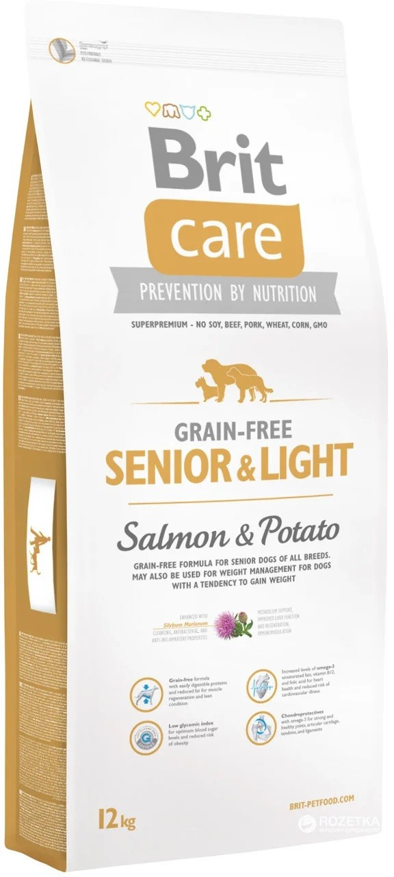 Ração Seca para cães idosos de todas as raças BRIT CARE Grain-Free Senior & light Salmão & Batata